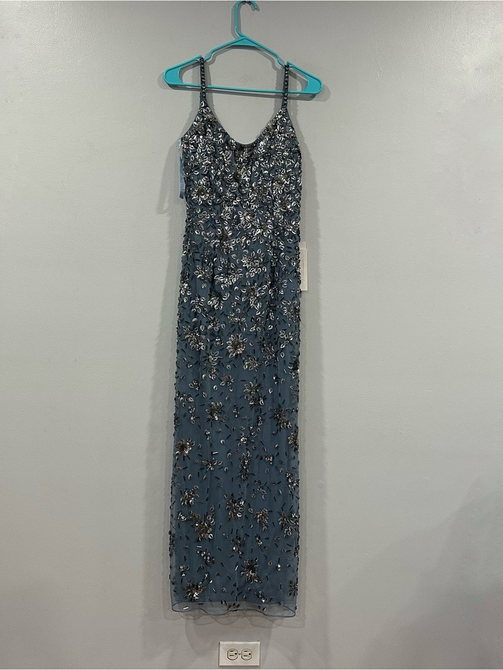 Mac Duggal 5477 Slate Gray Floral Embellished Scoop Neck Evening Gown Sz 4 NEW - Picture 3 of 8